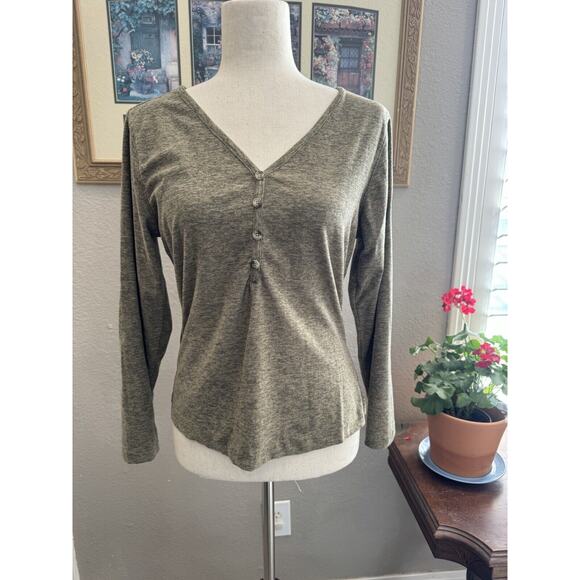 Canada Weather Gear‎ Top Soft V Neck Henley Button Medium Brown Oatmeal Logo - Picture 1 of 7